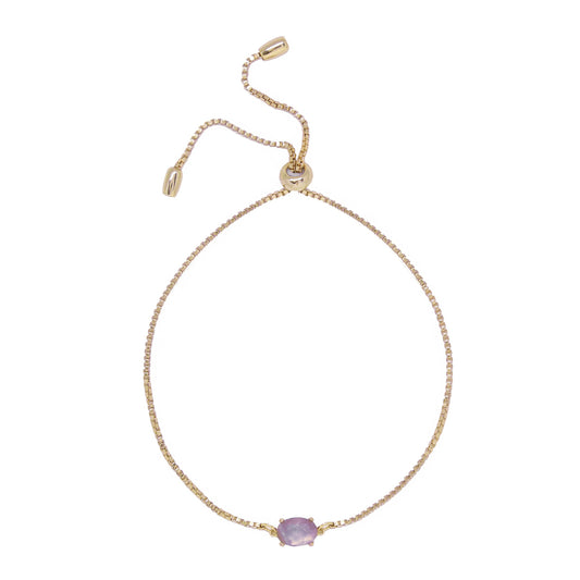 Charged Women's Amethyst & Gold Adjustable Chain Bracelet