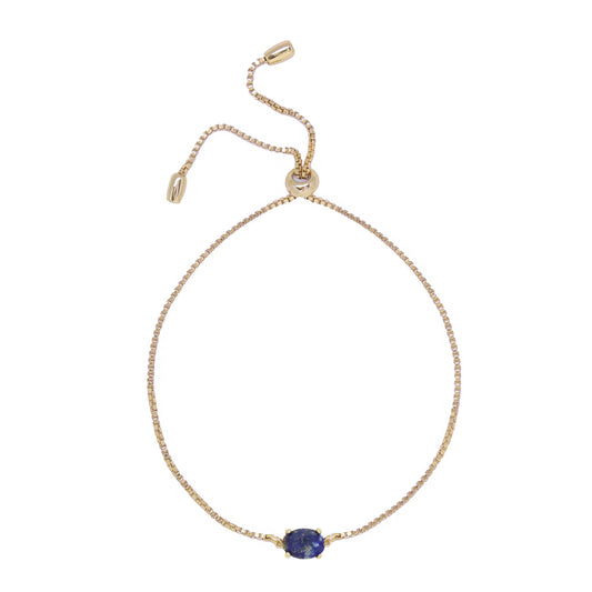 Charged Women's Lapis & Gold Adjustable Chain Bracelet