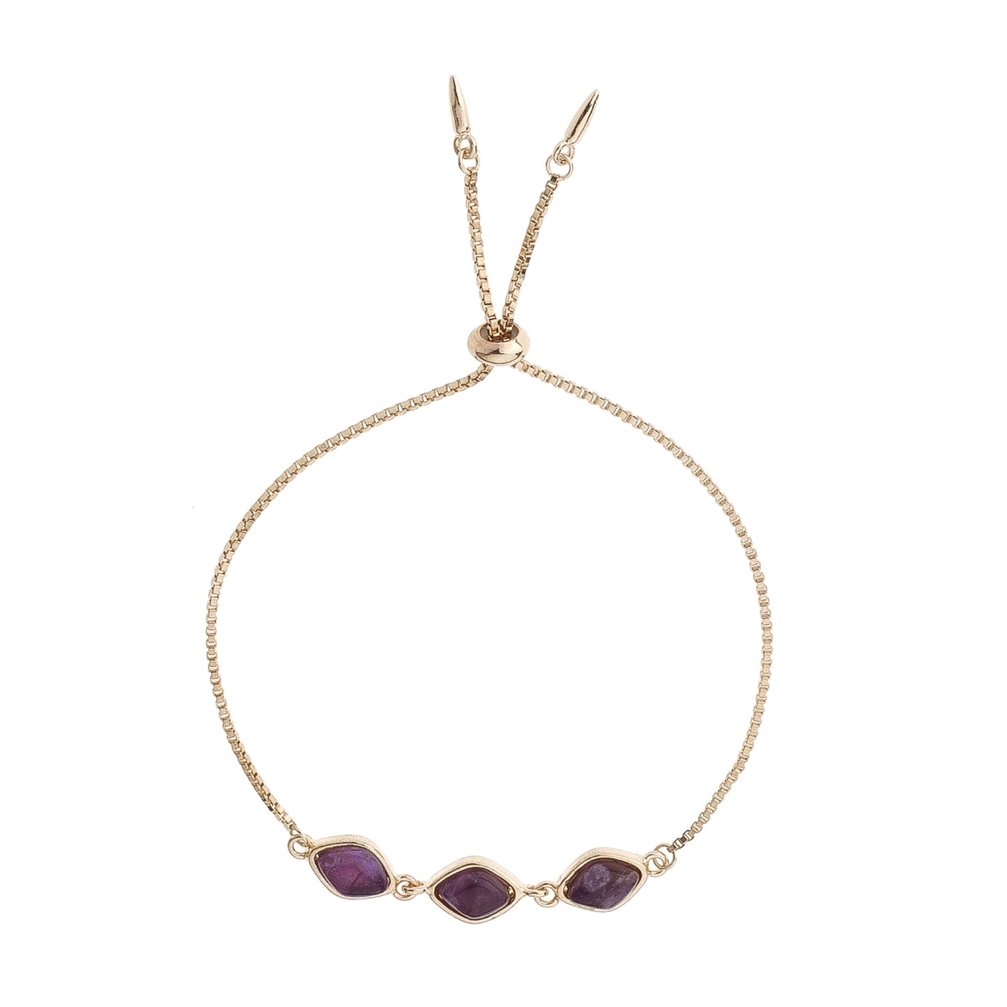 Charged Women's Amethyst & Gold Adjustable Triple Gemstone Bracelet