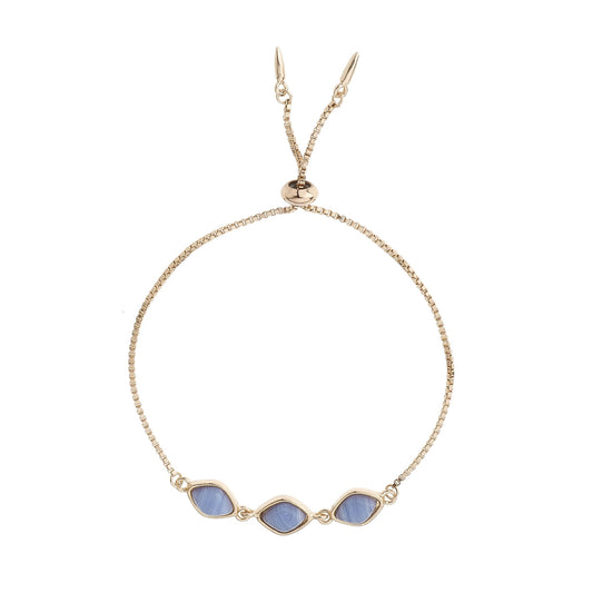 Pulsera ajustable de oro y ágata azul con tres piedras preciosas para mujer de Charged