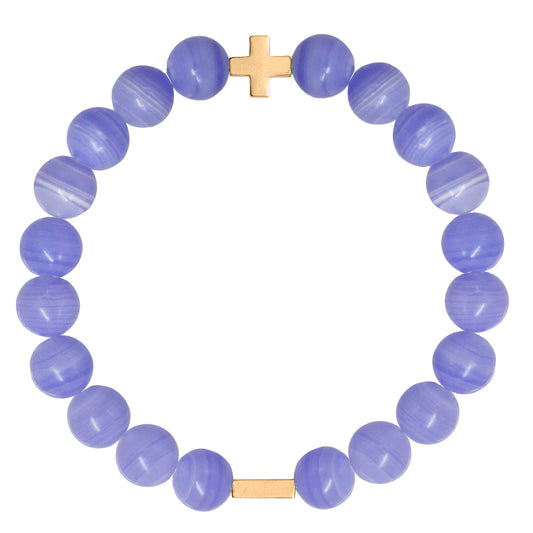 Pulsera elástica de oro y ágata azul para mujer Charged (talla pequeña y mediana)