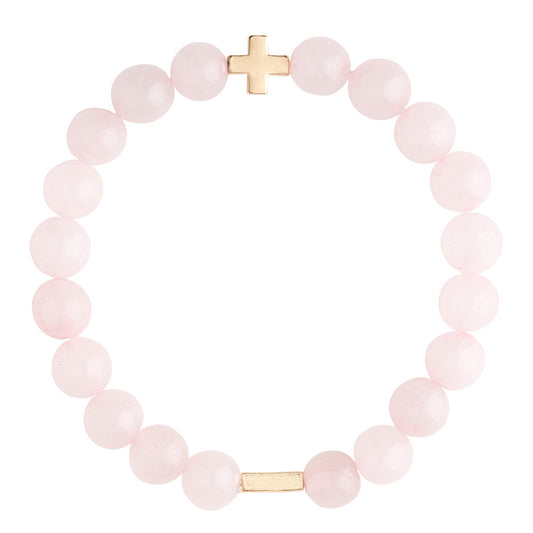 Charged Women's Rose Quartz & Gold Elastic Bracelet - Small/Medium