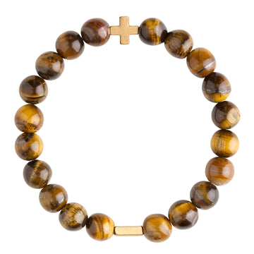 Charged Women's Tiger's Eye & Gold Elastic Bracelet in Metal - Small/Medium