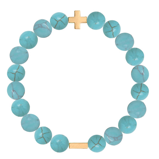 Charged Women's Turquoise & Gold Elastic Bracelet - Small/Medium