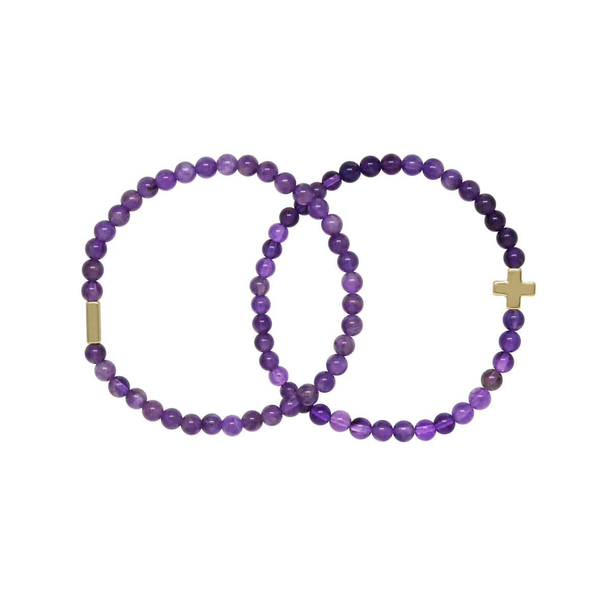 Charged Women's Amethyst & Gold Elastic Bracelet (Set of 2) - Small/Medium