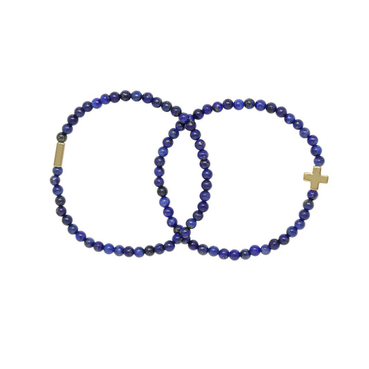 Pulsera elástica de oro y lapislázuli para mujer (juego de 2) - Pequeña/mediana