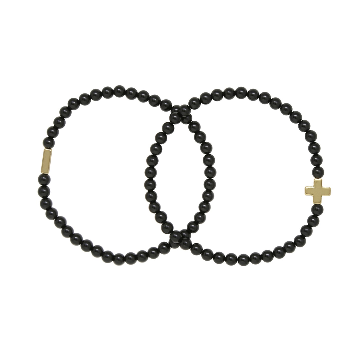 Pulsera elástica de oro y ónix para mujer (juego de 2) - Pequeña/mediana