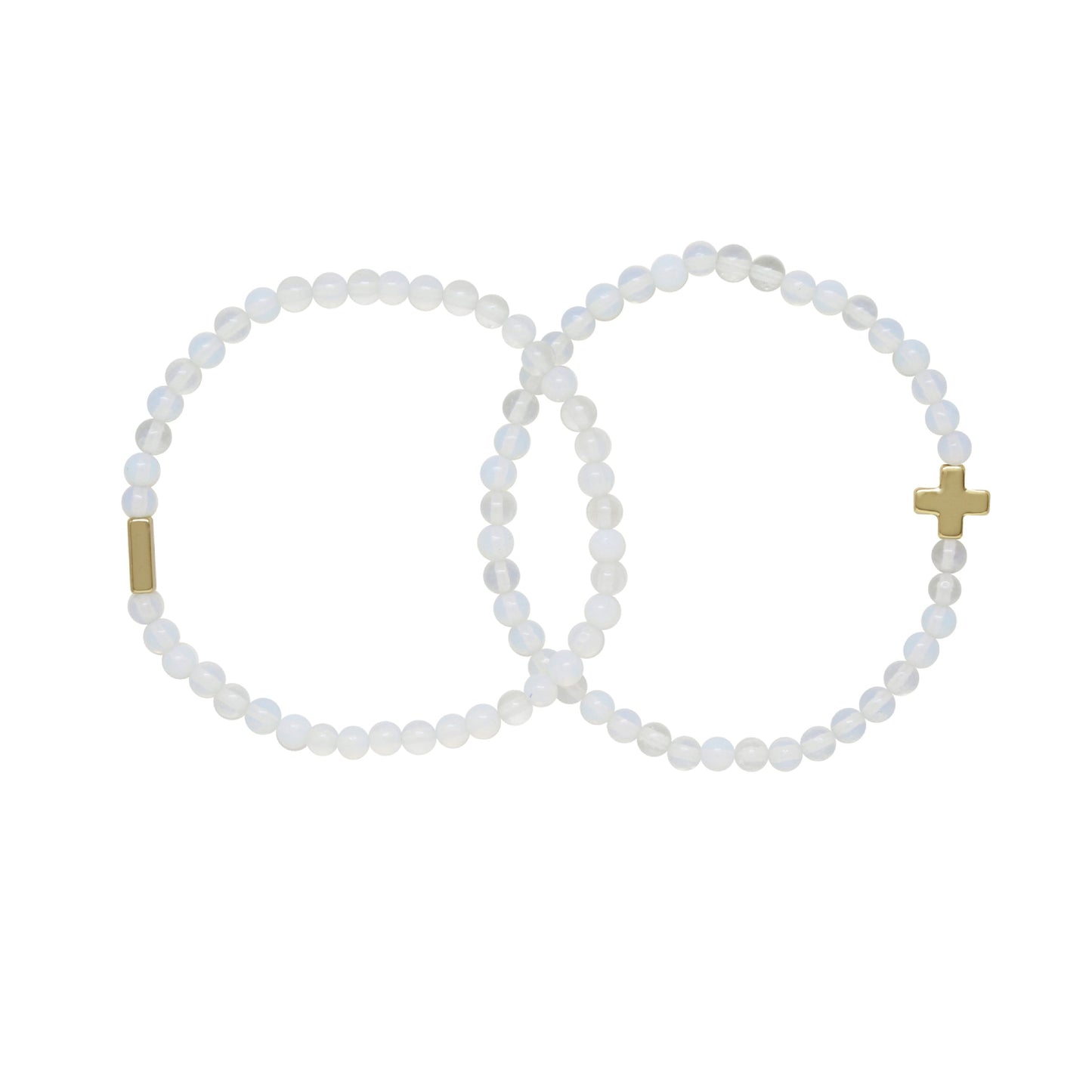 Pulsera elástica de oro y ópalo para mujer (juego de 2) - Pequeña/mediana