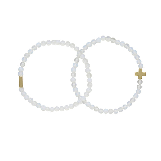 Pulsera elástica de oro y ópalo para mujer (juego de 2) - Mediana/Grande