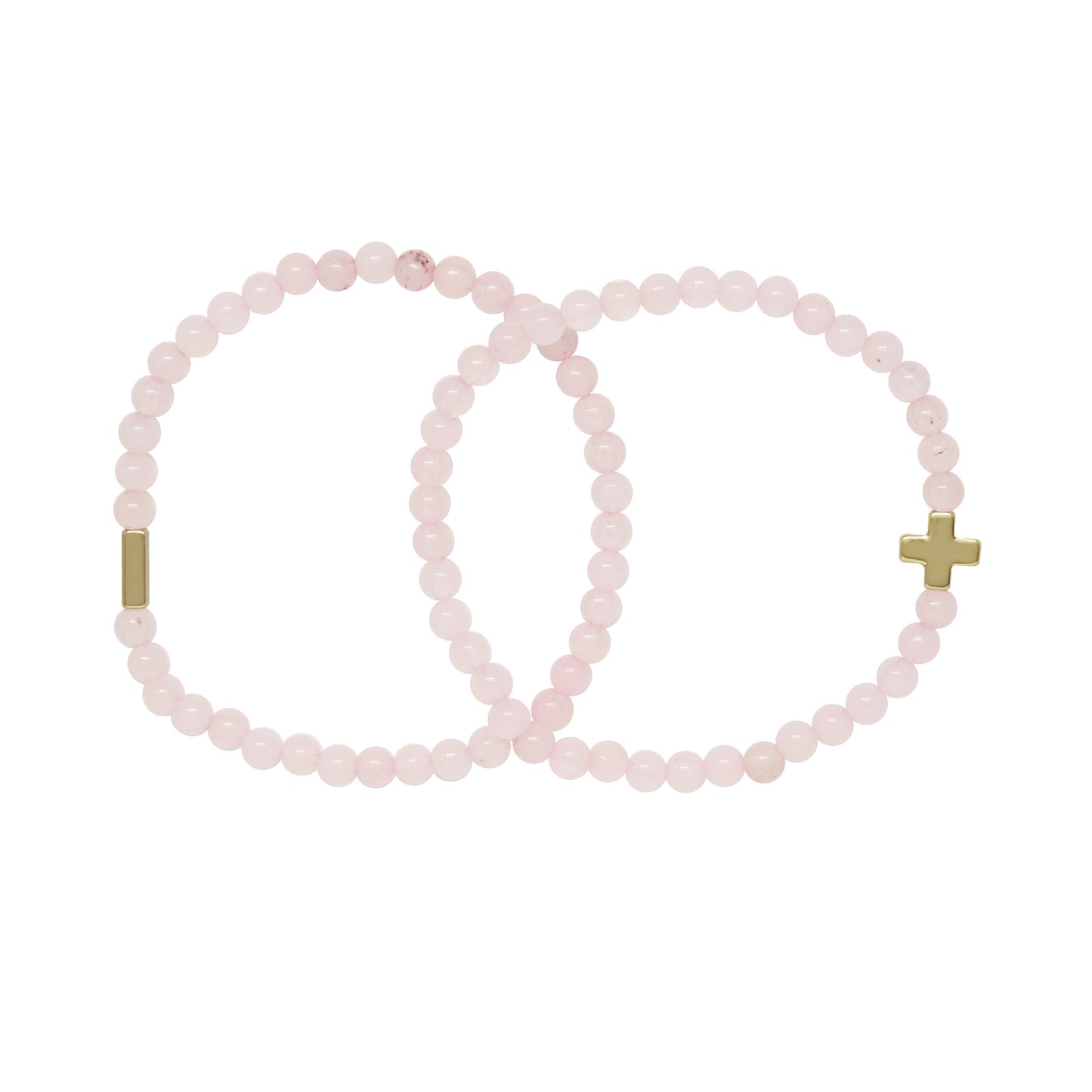 Pulsera elástica de oro y cuarzo rosa para mujer (juego de 2) - Mediana/Grande