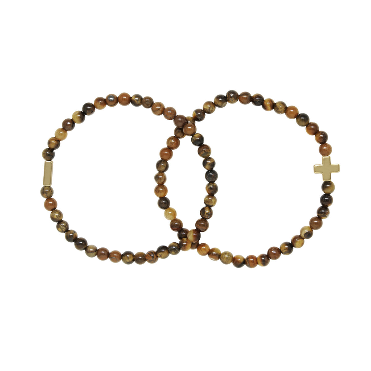 Pulsera elástica de oro y ojo de tigre para mujer (juego de 2) - Pequeña/mediana