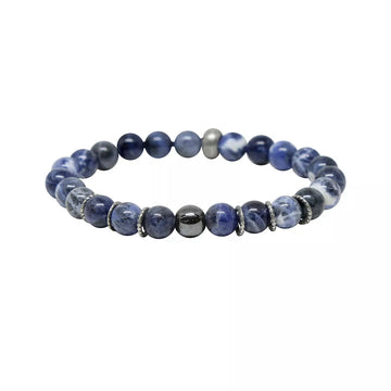 Mr. Ettika Men's Sodalite Elastic Stretch Bracelet Silver Plated over Brass