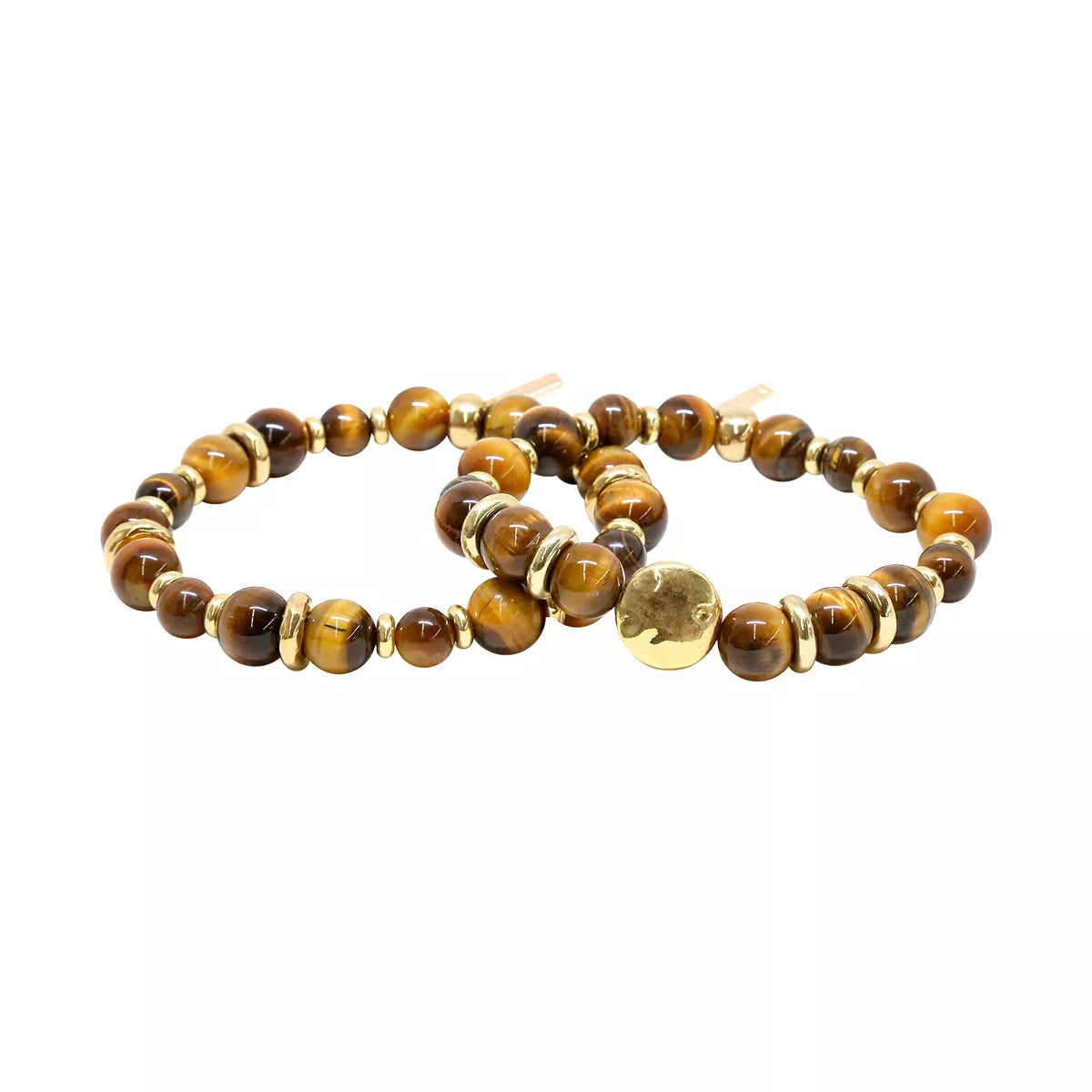 Mr. Ettika Men's Tiger's Eye Beaded Elastic Bracelet (Set of 2)