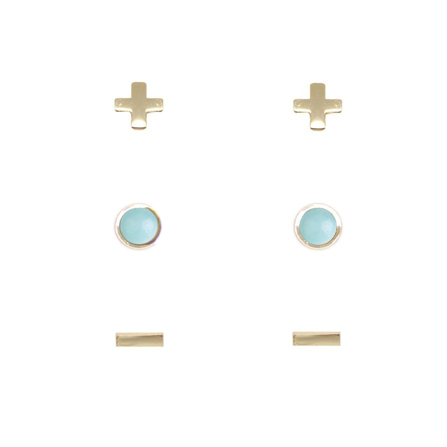 Charged Women's 18K Gold Plated Amazonite Stud Earrings (Set of 3)