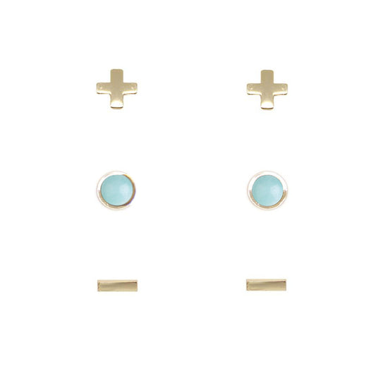 Charged Women's 18K Gold Plated Amazonite Stud Earrings (Set of 3)