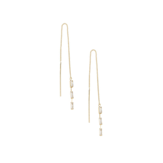 Ettika Women's Crystal 18k Gold Plated Baguette Threader Earrings