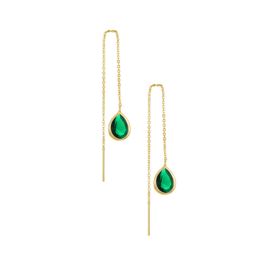 Ettika Women's Barely Three Chain and Emerald Crystal with 18k Gold Plated Dangle Earrings