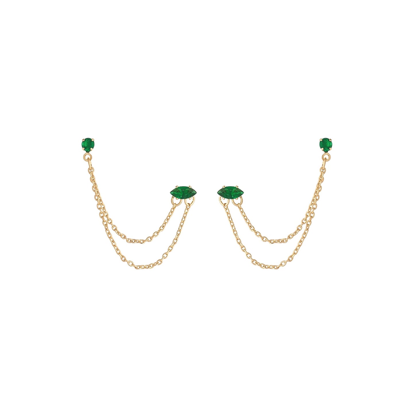 Ettika Emerald Crystal Women's 18k Gold Plated Dangle Earrings with Two Hole Piercing Chain