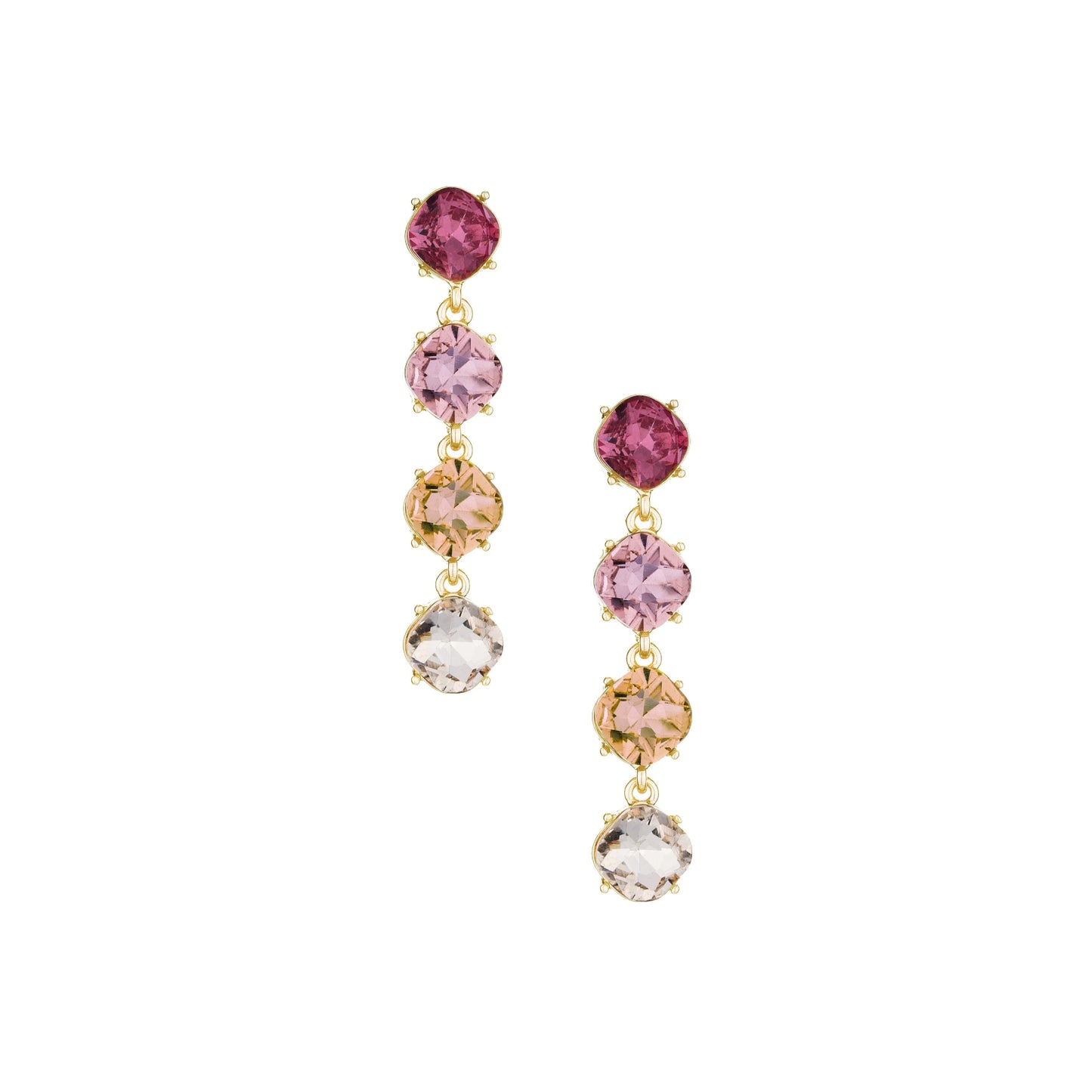 Pendientes chapados en oro de 18 k para mujer con cristales mixtos rosados ​​de Ettika Four The Money