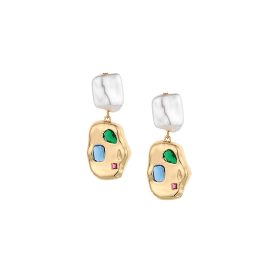 Ettika Rainbow Crystal Nugget & Pearl Women's 18k Gold Plated Earrings