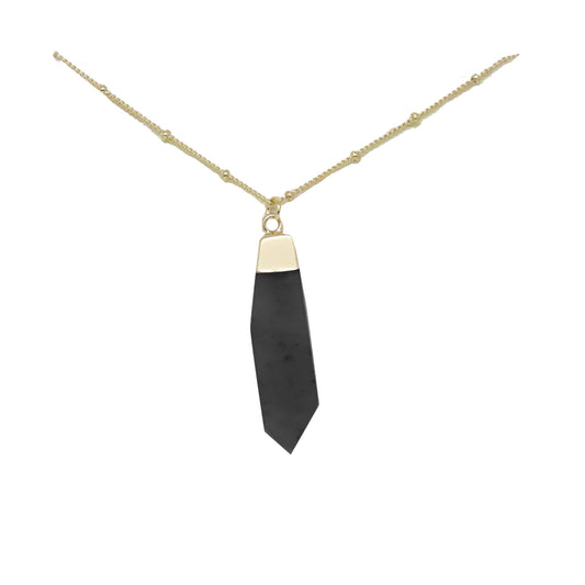 Charged 18" Onyx 18k Gold Plated Pendant Necklace