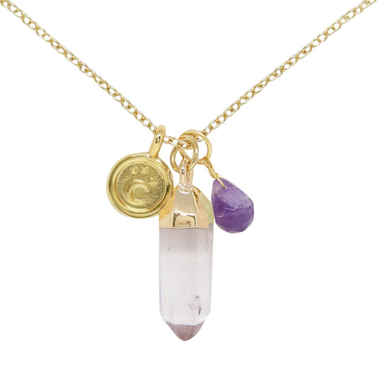 Charged 16" Amethyst 18k Gold Plated Charm Necklace