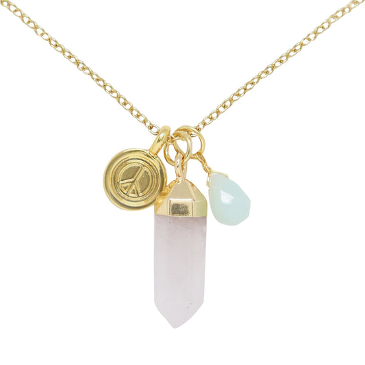 Charged 16" Amazonite 18k Gold Plated Charm Necklace