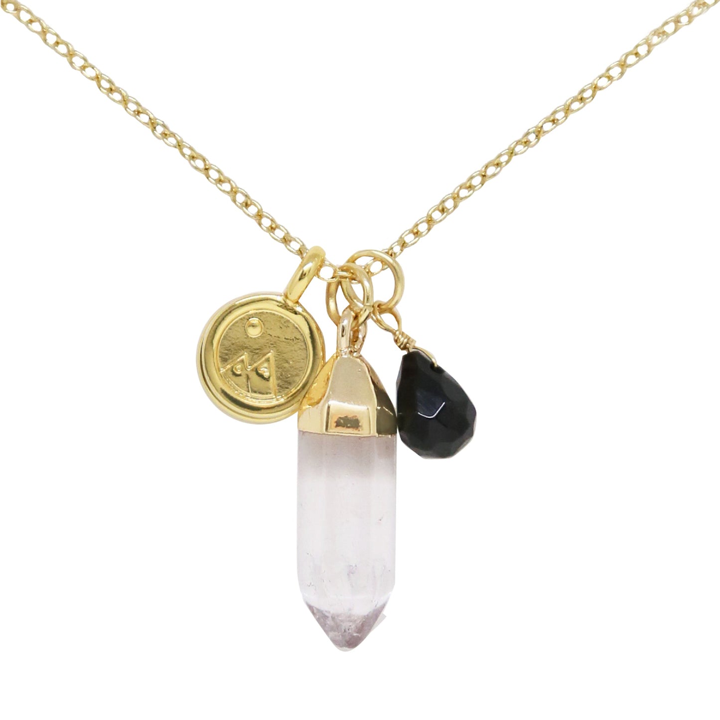 Charged 16" Onyx 18k Gold Plated Charm Necklace