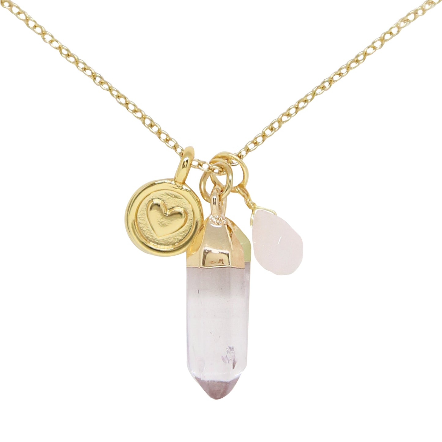 Charged 16" Rose Quartz 18k Gold Plated Charm Necklace