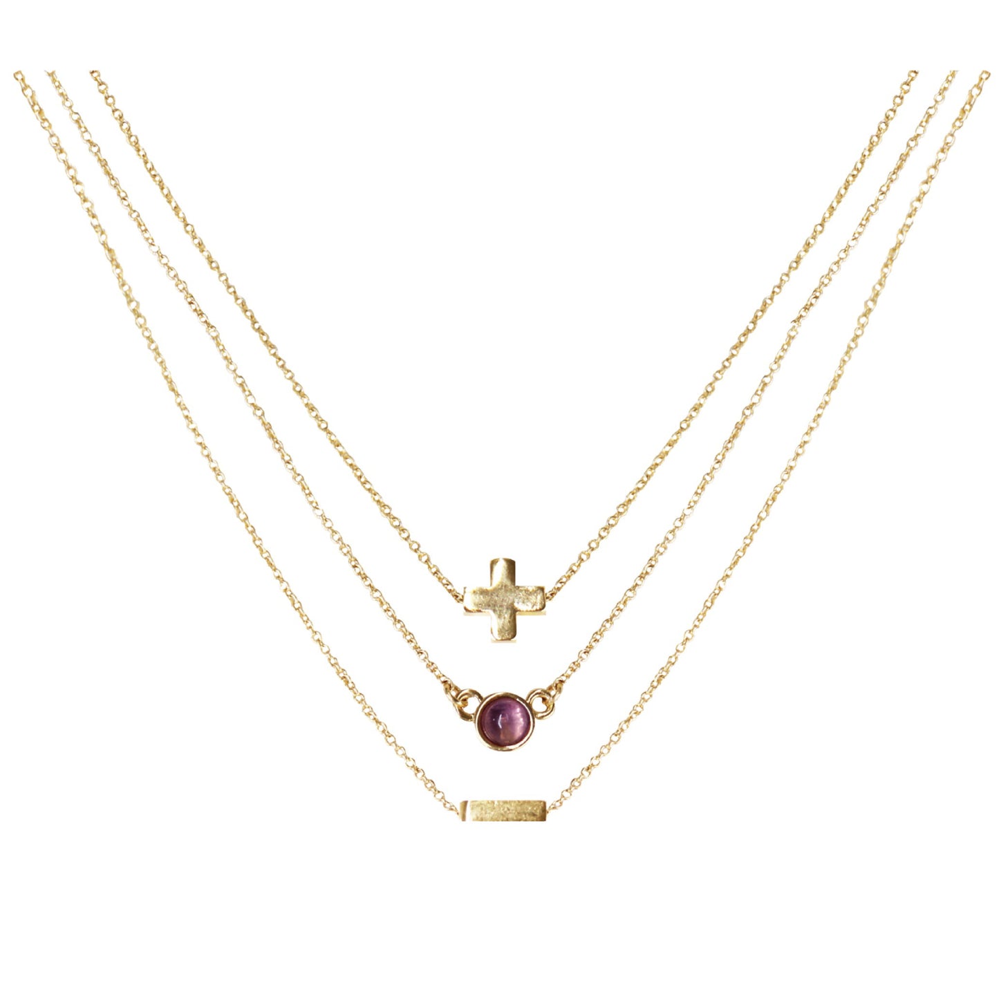 Charged 16" Amethyst & 18k Gold Plated Necklace (Set of 3)