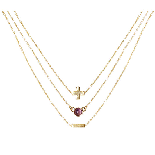 Charged 16" Amethyst & 18k Gold Plated Necklace (Set of 3)