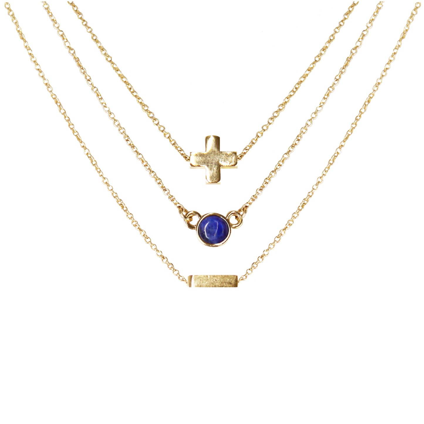 Charged 16" Lapis & 18k Gold Plated Necklace (Set of 3)