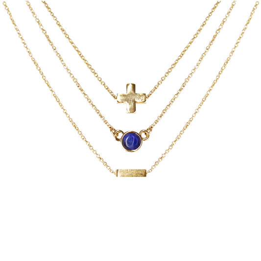 Charged 16" Lapis & 18k Gold Plated Necklace (Set of 3)