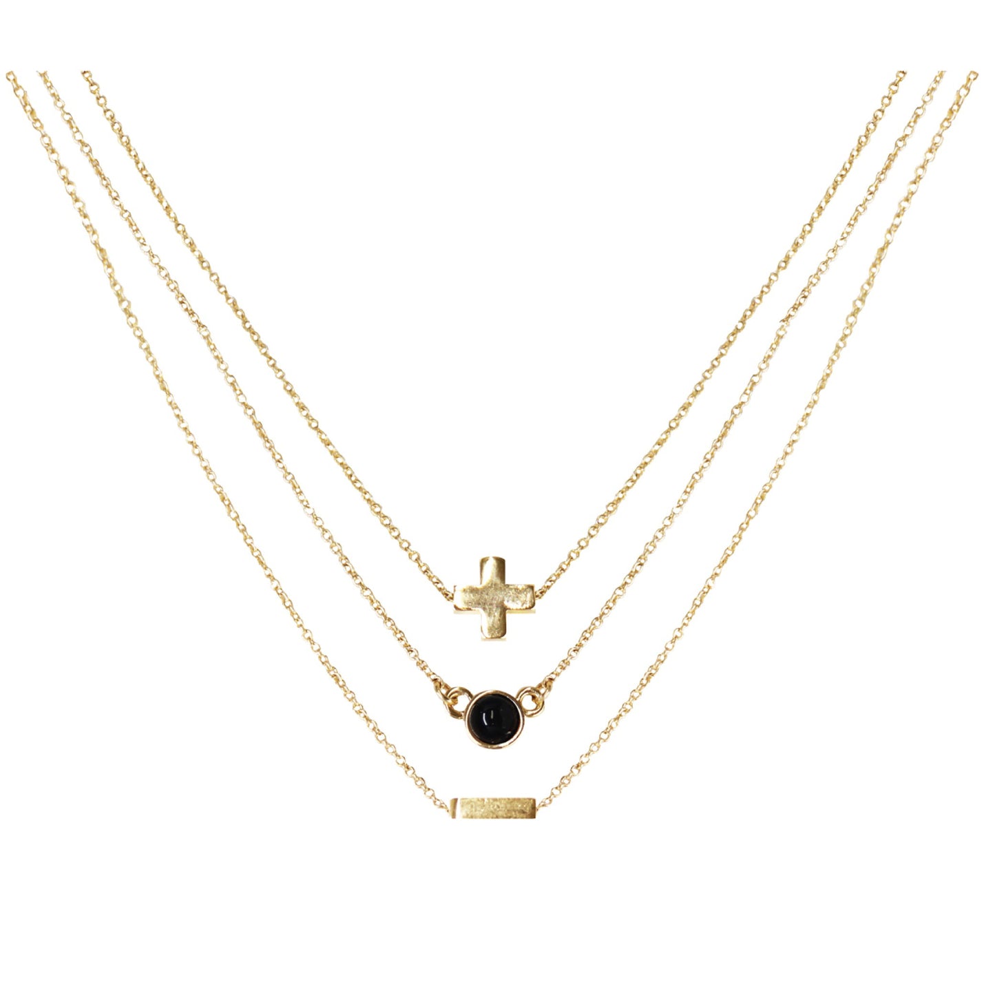 Charged 16" Onyx & 18k Gold Plated Necklace (Set of 3)