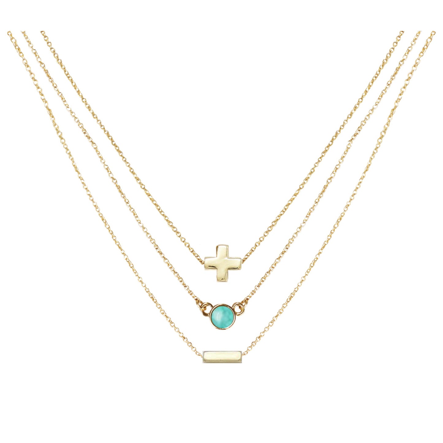 Charged 16" Turquoise & 18k Gold Plated Necklace (Set of 3)