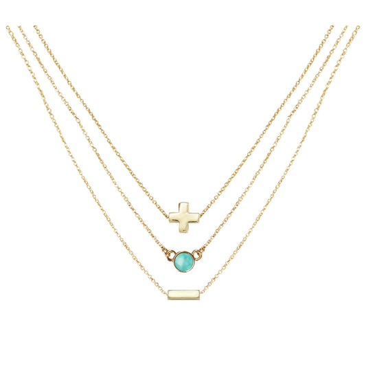 Charged 16" Turquoise & 18k Gold Plated Necklace (Set of 3)