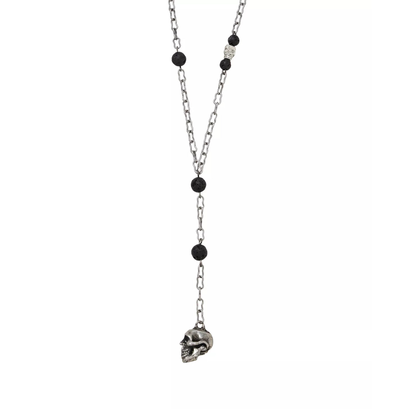 Mr. Ettika Ox Chain Lariat with Lava Beads and Skull Charm