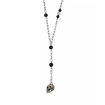 Mr. Ettika Ox Chain Lariat with Lava Beads and Skull Charm