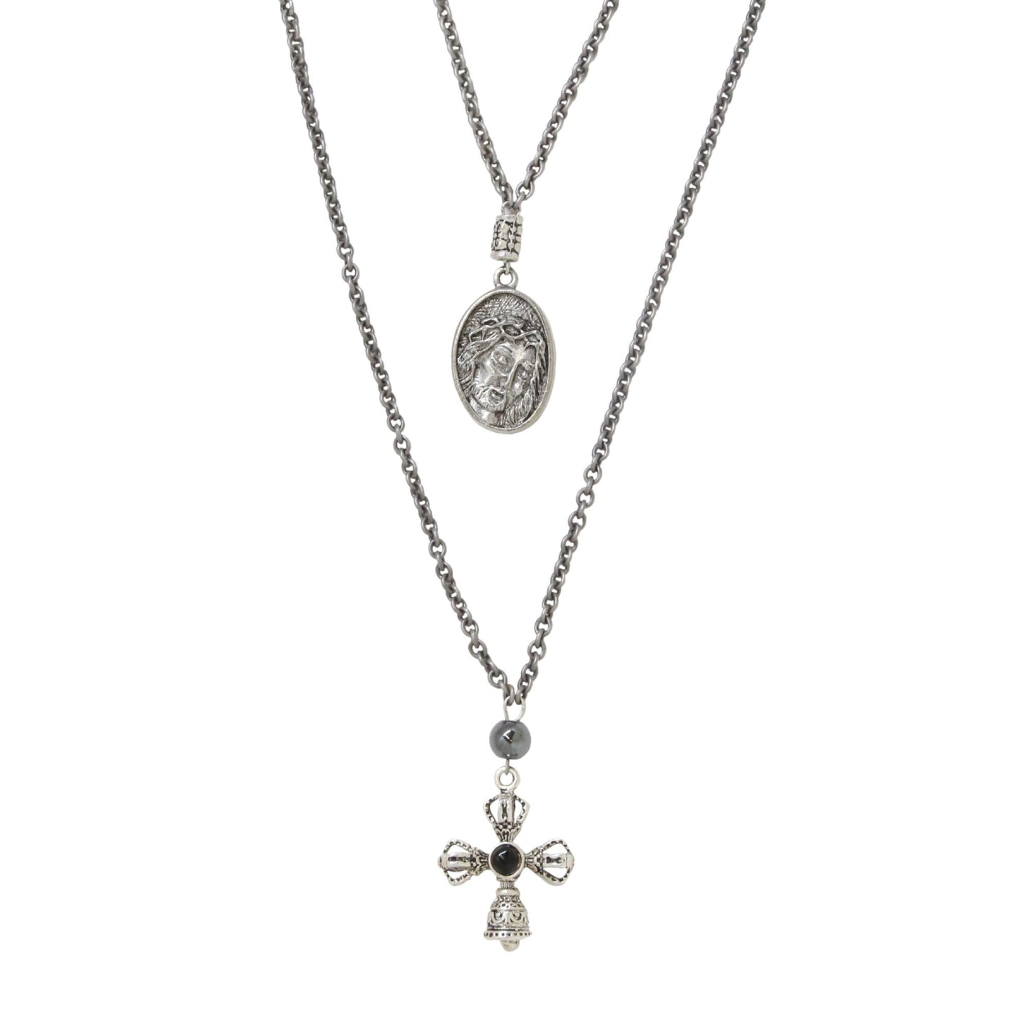 Mr. Ettika Cross and Coin Layered Pendant Necklace