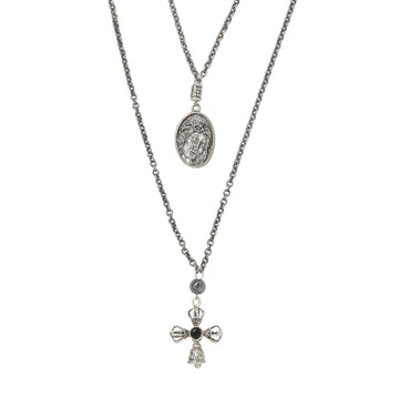 Mr. Ettika Cross and Coin Layered Pendant Necklace in Metal