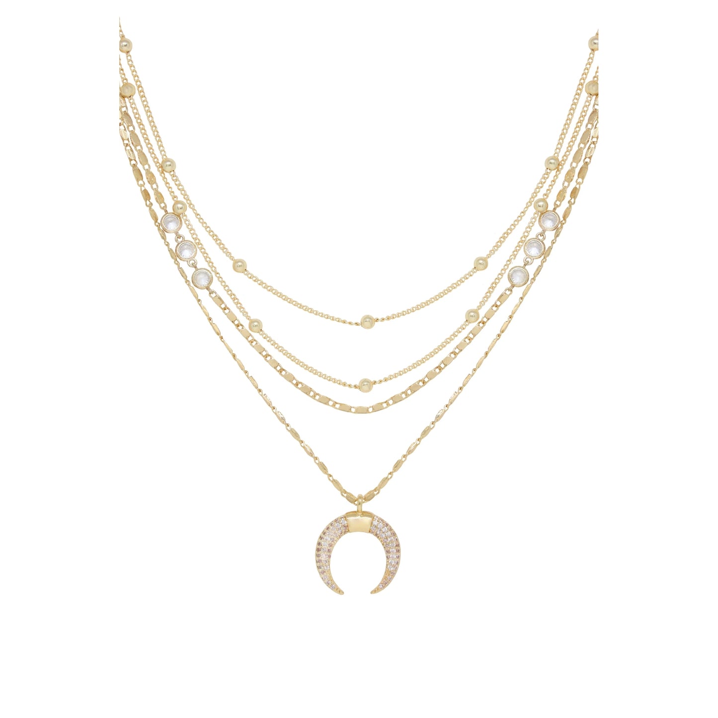 Ettika Layered Gold Chain and Crescent Horn 18k Gold Plated Necklace