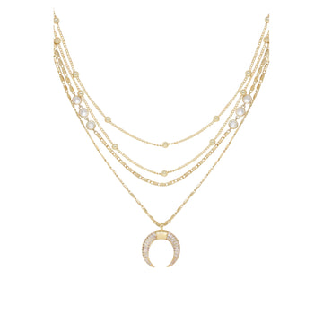 Ettika Layered Gold Chain and Crescent Horn Necklace in 18K Gold Plated over Brass