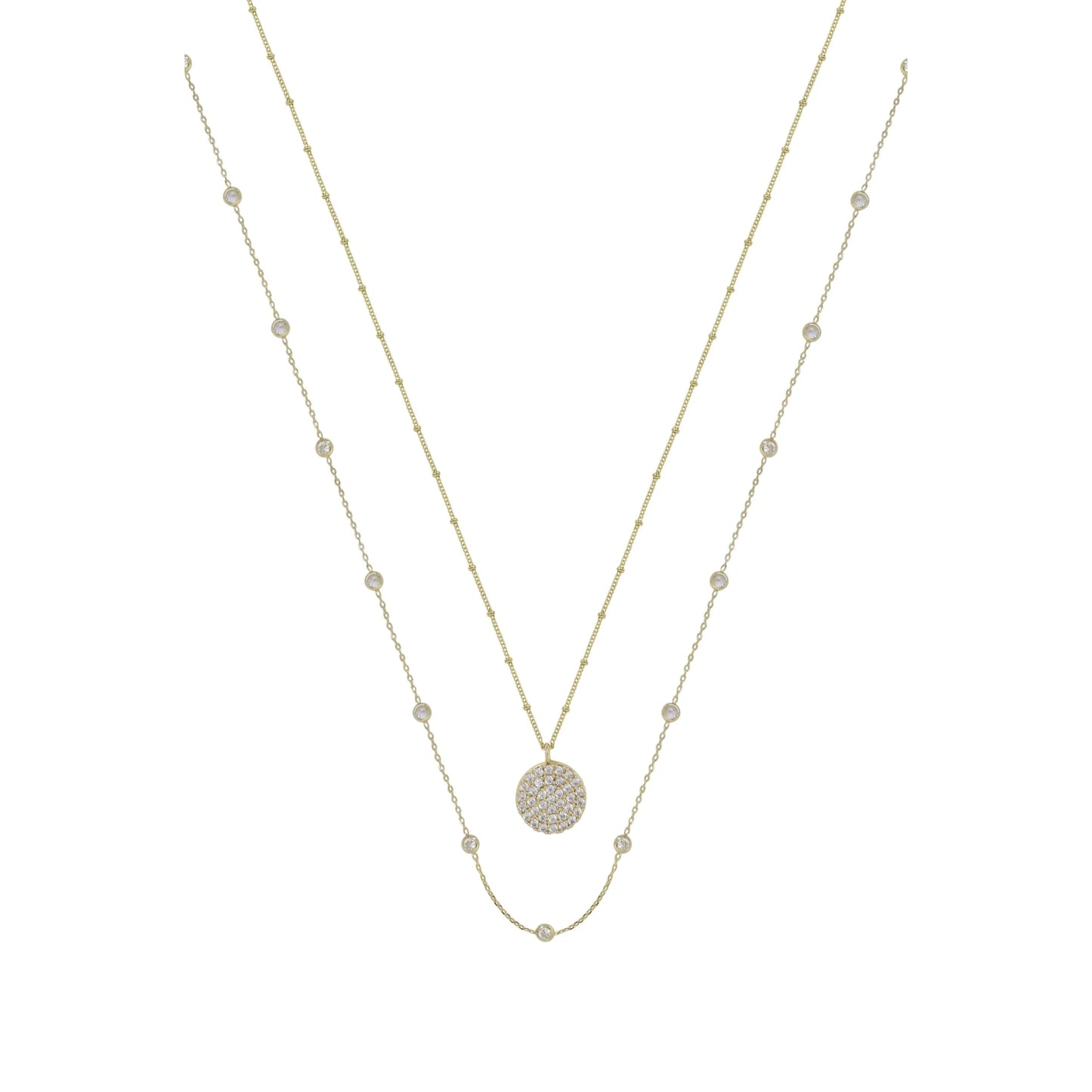 Ettika Crystal Disc Layered 18k Gold Plated Necklace Set