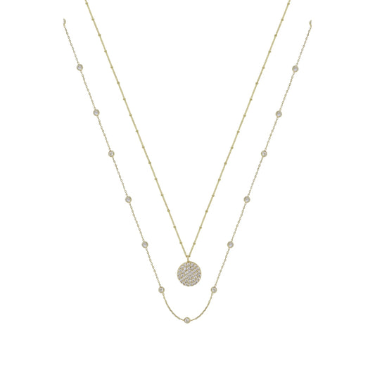 Ettika Crystal Disc Layered 18k Gold Plated Necklace Set