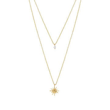 Ettika Layered Starburst and Crystal Necklace in 18K Gold Plated over Metal