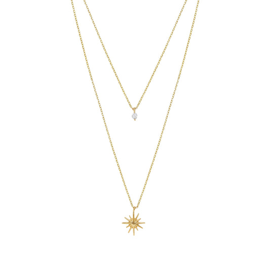 Ettika Layered Starburst and Crystal 18k Gold Plated Necklace