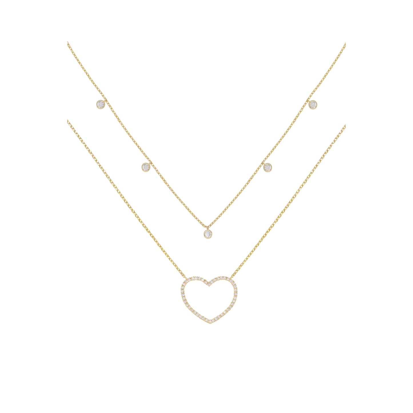 Ettika Crystal Heart and Drop Layered 18k Gold Plated Necklace (Set of 2)