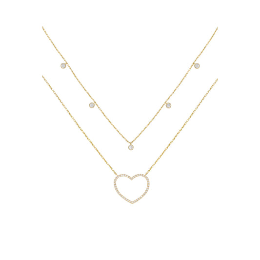 Ettika Crystal Heart and Drop Layered 18k Gold Plated Necklace (Set of 2)