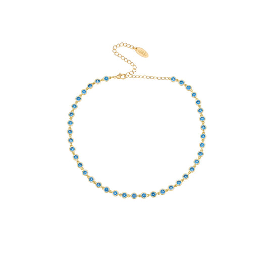 Ettika Aqua Crystal Disc 18k Gold Plated Link Necklace