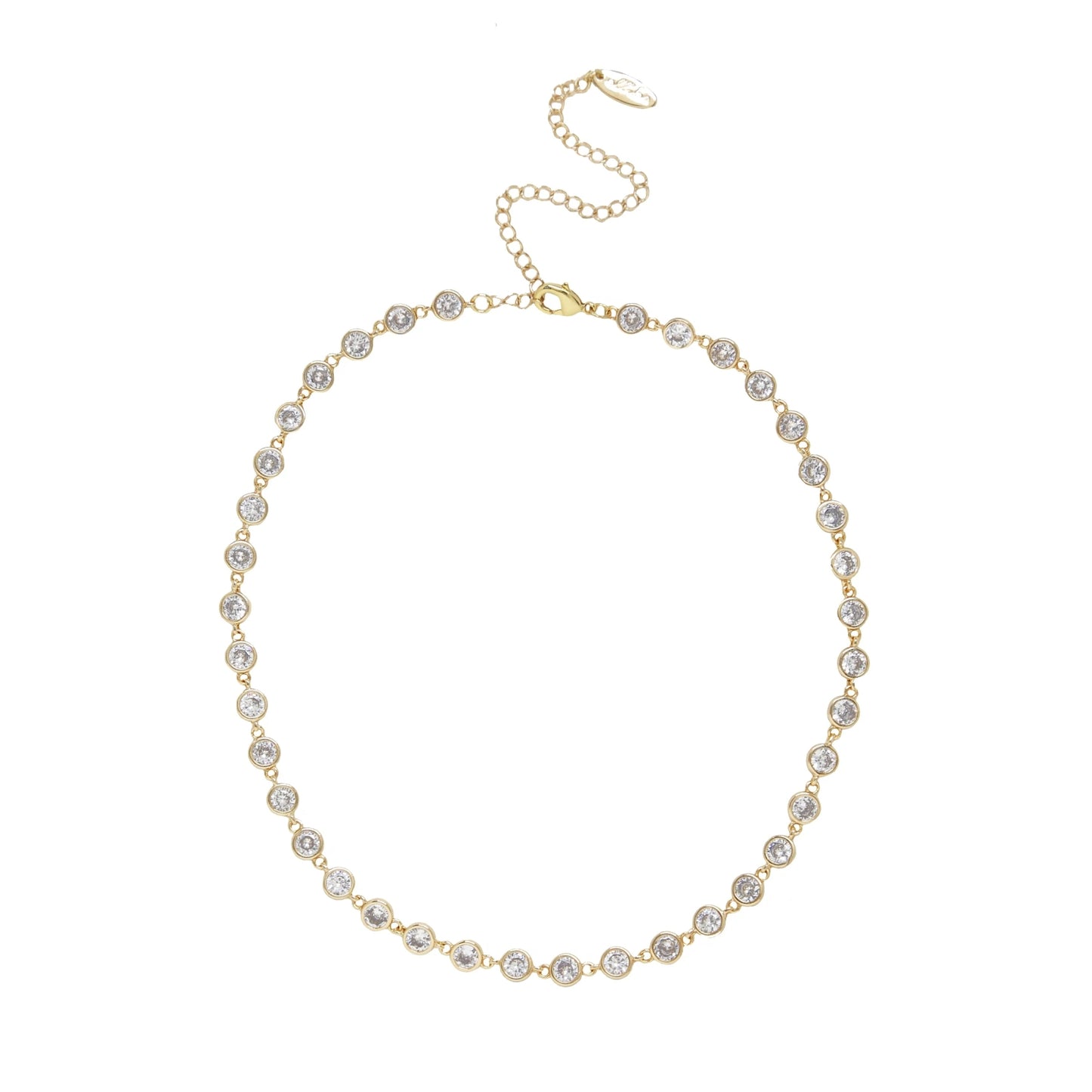 Ettika Clear Crystal Disc 18k Gold Plated Link Necklace